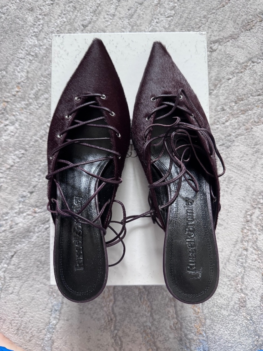 Russell & Bromley pony hair mules lace up